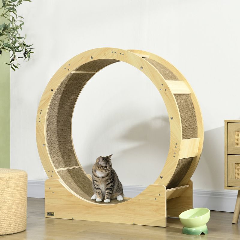 PawHut - roue d'exercice grattoirs pour chat H.94 cm - naturel