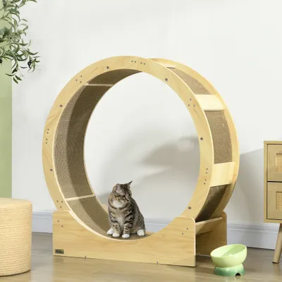 PawHut - roue d'exercice grattoirs pour chat H.94 cm - naturel