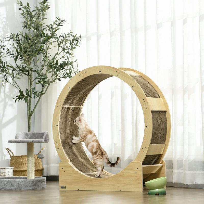 PawHut - roue d'exercice grattoirs pour chat H.94 cm - naturel
