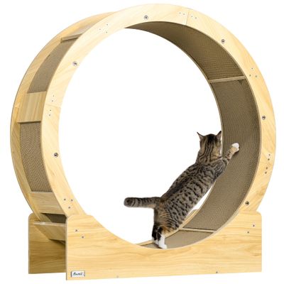 PawHut - roue d'exercice grattoirs pour chat H.94 cm - naturel