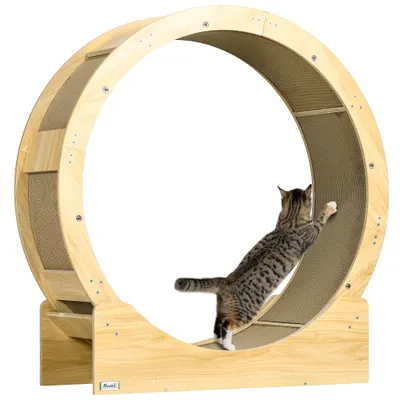 PawHut - roue d'exercice grattoirs pour chat H.94 cm - naturel