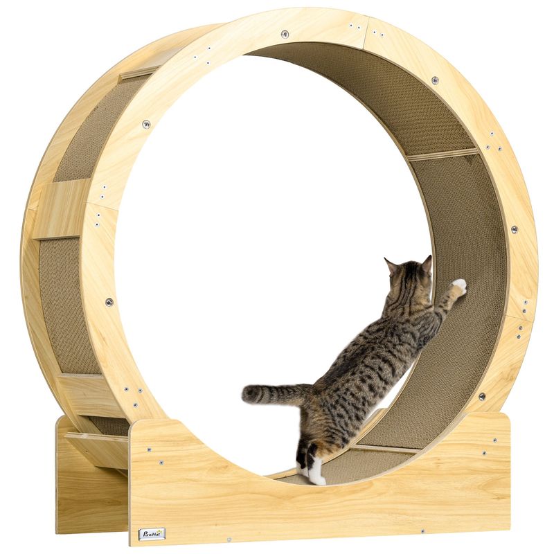 PawHut - roue d'exercice grattoirs pour chat H.94 cm - naturel