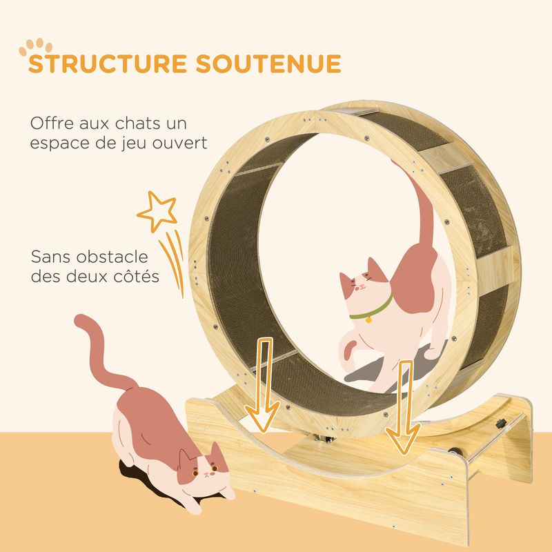 PawHut - roue d'exercice grattoirs pour chat H.94 cm - naturel