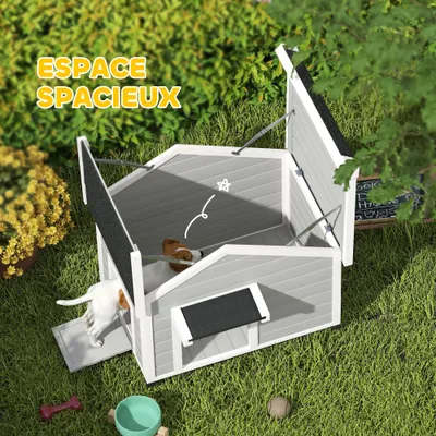 PawHut - niche cottage toit ouvrant H.76 cm - gris