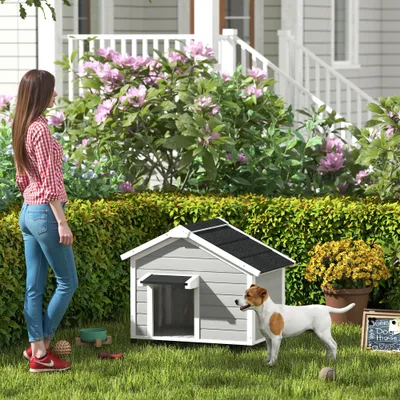 PawHut - niche cottage toit ouvrant H.76 cm - gris