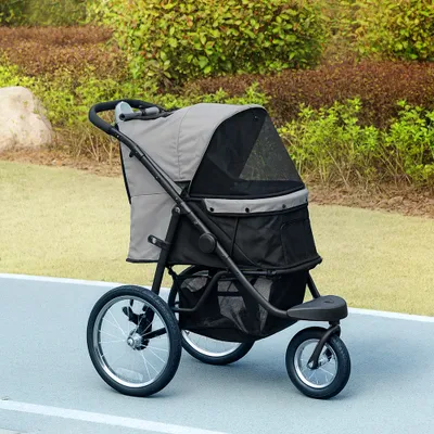 PawHut - Poussette Chien Pliable 1-Clic, Panier, Auvent Réglable - Gris PawHut - Poussette Chien Pliable 1-Clic, Panier, Auvent Réglable - Gris