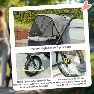 PawHut - Poussette Chien Pliable 1-Clic, Panier, Auvent Réglable - Gris PawHut - Poussette Chien Pliable 1-Clic, Panier, Auvent Réglable - Gris