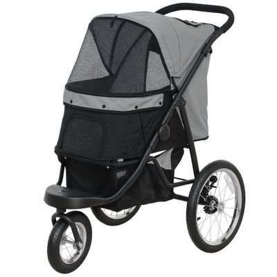 PawHut - Poussette Chien Pliable 1-Clic, Panier, Auvent Réglable - Gris