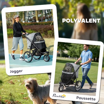 PawHut - Poussette Chien Pliable 1-Clic, Panier, Auvent Réglable - Gris PawHut - Poussette Chien Pliable 1-Clic, Panier, Auvent Réglable - Gris