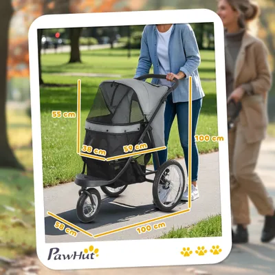 PawHut - Poussette Chien Pliable 1-Clic, Panier, Auvent Réglable - Gris PawHut - Poussette Chien Pliable 1-Clic, Panier, Auvent Réglable - Gris