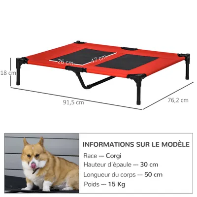 PawHut - Lit Camp Chien/Chat sur Pieds H.18 cm - Rouge