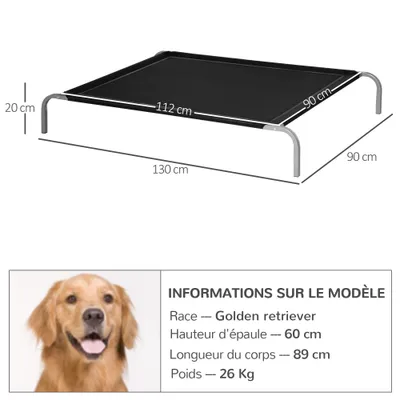 PawHut - Lit chien-chat XXL sur pied confort H.20 cm - noir PawHut - Lit chien-chat XXL sur pied confort H.20 cm - noir