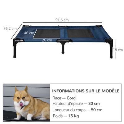 PawHut - Lit pour chien sur pieds Oxford micro-perforé bleu