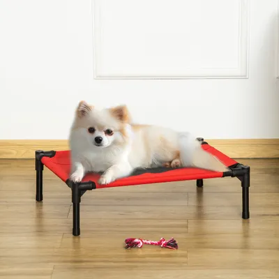 PawHut ? Lit surélevé panier chien métal époxy textilène rouge noir