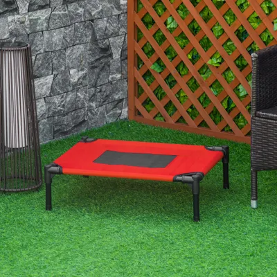 PawHut - Lit surélevé micro-perforé chien-chat H.18 cm - rouge