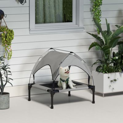 PawHut - Lit chien sur pieds avec voile ombrage - sac transport - gris