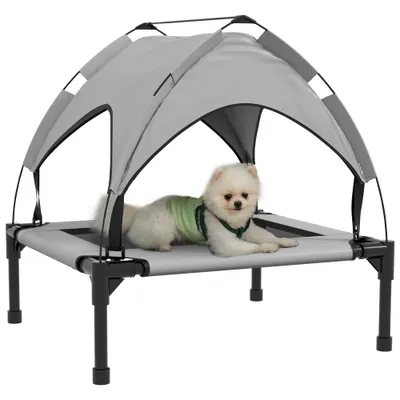 PawHut - Lit chien sur pieds avec voile ombrage - sac transport - gris