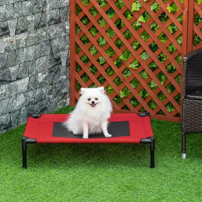 PawHut ? Lit surélevé panier chien métal époxy textilène rouge noir