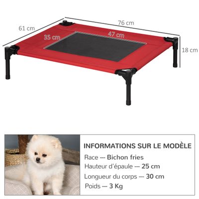 PawHut ? Lit surélevé panier chien métal époxy textilène rouge noir