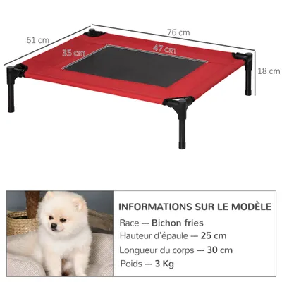 PawHut ? Lit surélevé panier chien métal époxy textilène rouge noir
