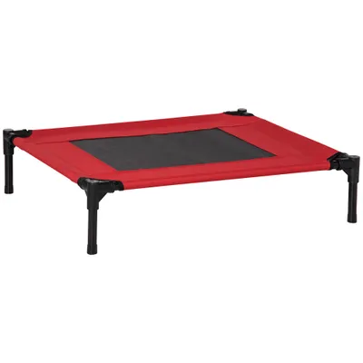 PawHut ? Lit surélevé panier chien métal époxy textilène rouge noir