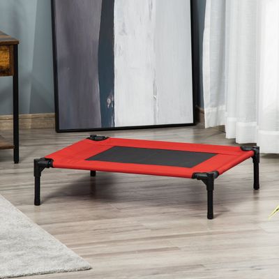 PawHut ? Lit surélevé panier chien métal époxy textilène rouge noir