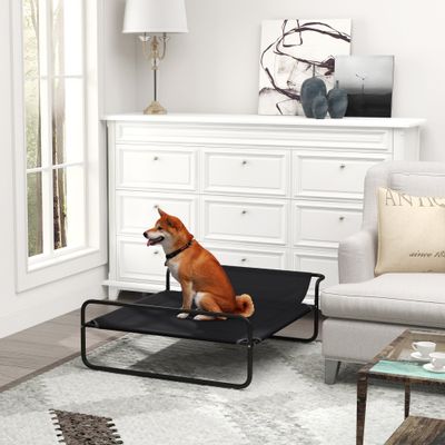 PawHut - Lit surélevé chien appui-tête textilène micro-perforé noir