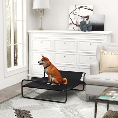 PawHut - lit chien surélevé appui-tête micro-perforé H.33 cm - noir PawHut - lit chien surélevé appui-tête micro-perforé H.33 cm - noir