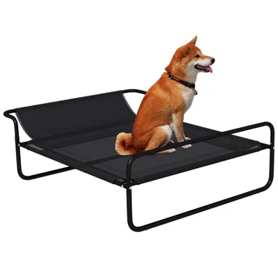 PawHut - Lit surélevé chien appui-tête textilène micro-perforé noir