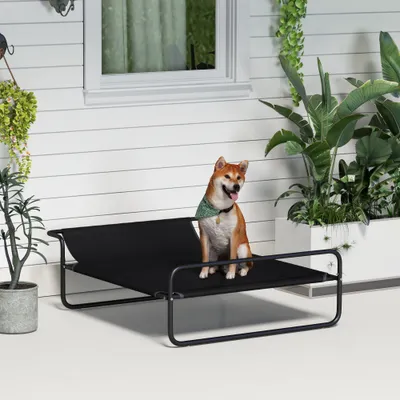 PawHut - lit chien surélevé appui-tête micro-perforé H.33 cm - noir PawHut - lit chien surélevé appui-tête micro-perforé H.33 cm - noir