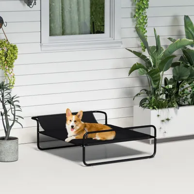 PawHut - lit chien surélevé appui-tête - noir PawHut - lit chien surélevé appui-tête - noir
