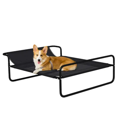 PawHut - Lit surélevé chien appui-tête textilène micro-perforé noir