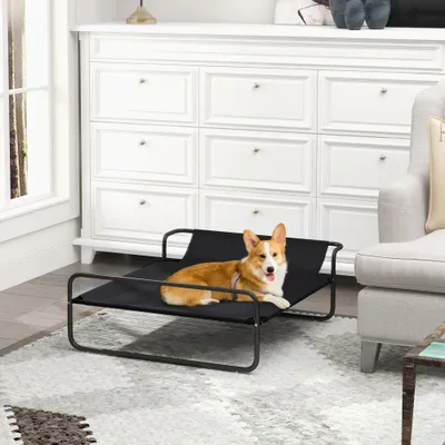 PawHut - lit chien surélevé appui-tête - noir PawHut - lit chien surélevé appui-tête - noir