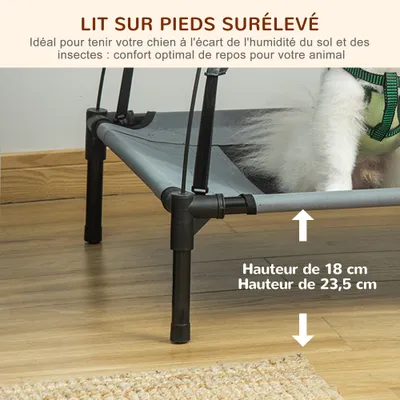 PawHut - lit surélevé rafraîchissant anti-UV H.61 cm - gris