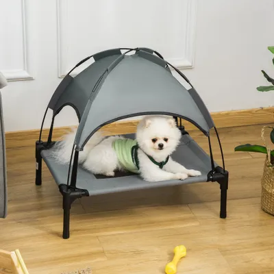 PawHut - Lit chien sur pieds velum anti-UV Oxford micro-perforé gris