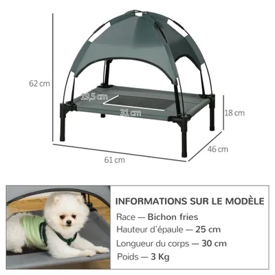 PawHut - lit surélevé rafraîchissant anti-UV H.61 cm - gris
