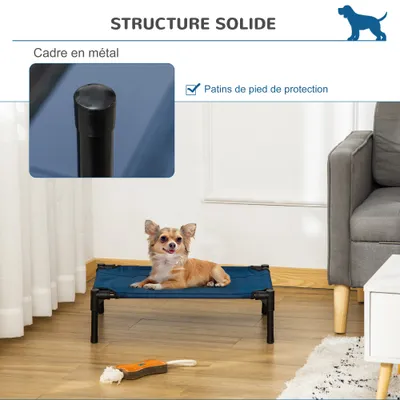 PawHut - Lit surélevé chien-chat H.18 cm - bleu