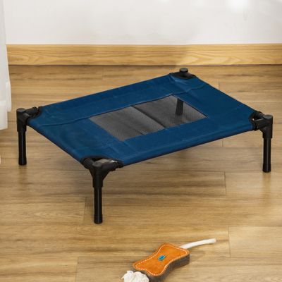 PawHut - Lit surélevé chien sac textilène micro-perforé bleu noir