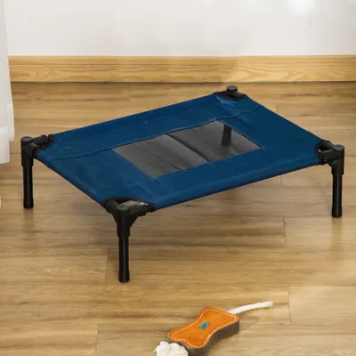 PawHut - Lit surélevé chien sac textilène micro-perforé bleu noir