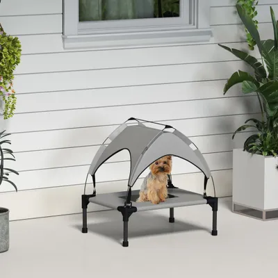 PawHut - lit chien surélevé avec sac transport - gris