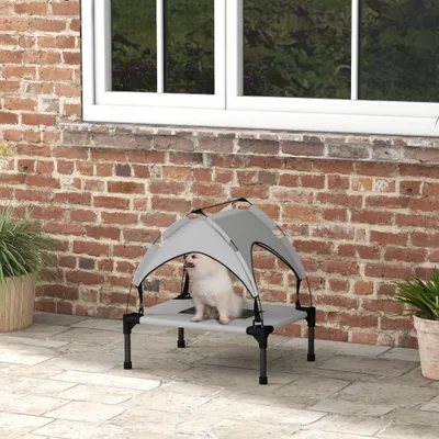 PawHut - lit chien surélevé avec sac transport - gris