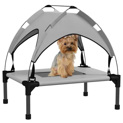 PawHut - Lit chien surélevé velum textilène micro-perforé sac gris