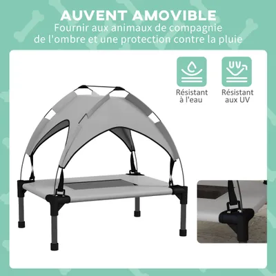PawHut - lit chien surélevé avec sac transport - gris
