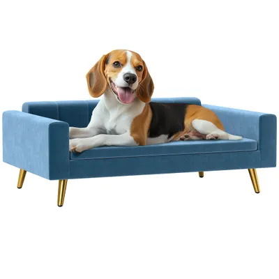 PawHut - Canapé chien style art déco acier doré velours bleu