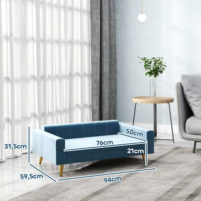 PawHut - Canapé chien style art déco acier doré velours bleu