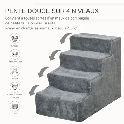PawHut - escalier chat/chien 4 marches doux - gris