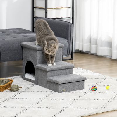PawHut ? Escalier pour chat chien niche coffre 3 en 1 coussin inclus