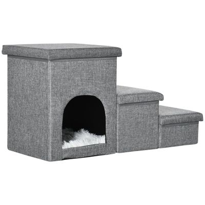 PawHut - escalier niche coffre 3en1 - gris