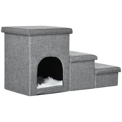 PawHut ? Escalier pour chat chien niche coffre 3 en 1 coussin inclus