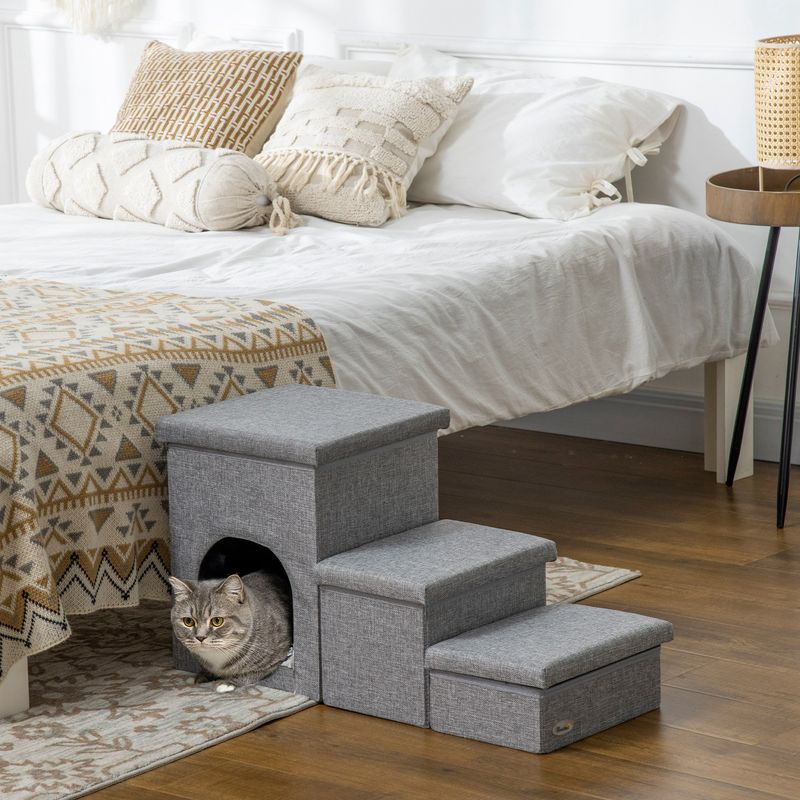 PawHut - escalier niche coffre 3en1 - gris